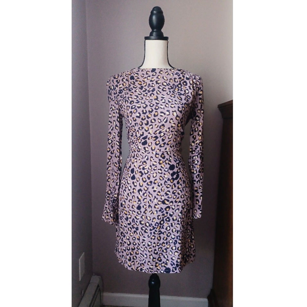 H&M Women's Purple Leapord Long Sleeve Mini Dress Size 6